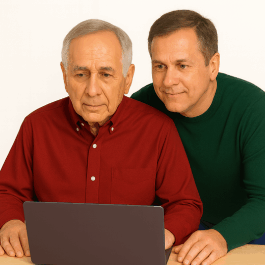 Is Colon Cancer Hereditary? Father and adult son searching on a computer.